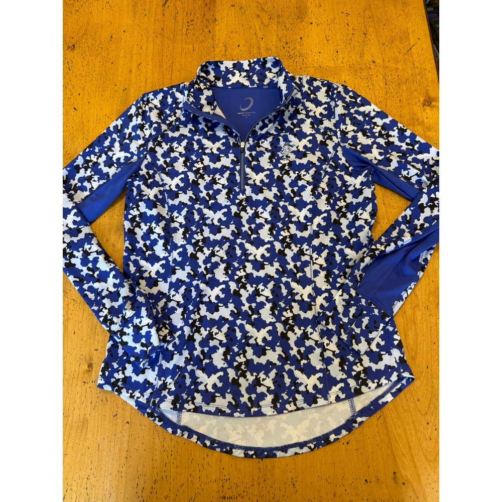 Womens Zero Restriction Size M Blue Camo Quarter Zip Pullover Vented Back